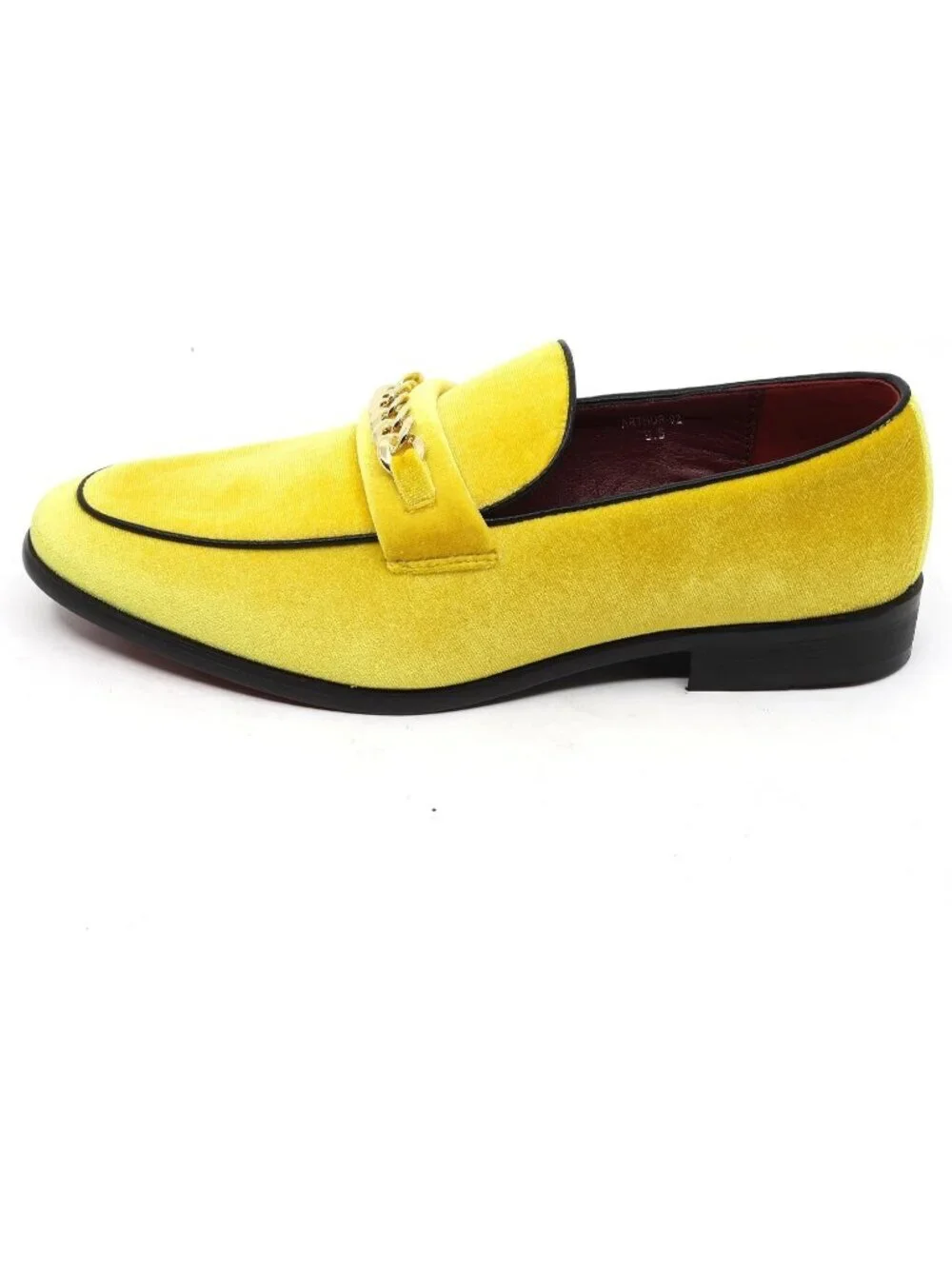 Metrocharm Men's Yellow Vintage Velvet Loafers Gold Chain Buckle Slip On Shoes